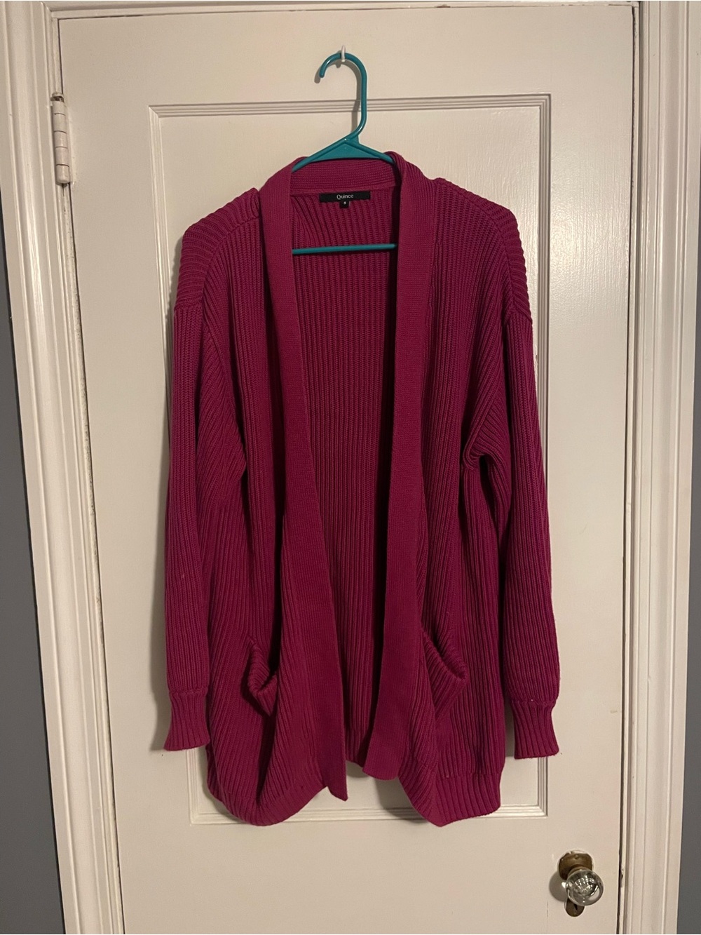 Quince Open-Front Ribbed Cardigan Sweater in Magenta Women’s Sz S